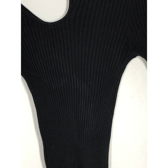 Anine Bing Victoria Top Cutout Ribbed Knit Stretch Cotton Turtleneck Black M - Picture 6 of 10